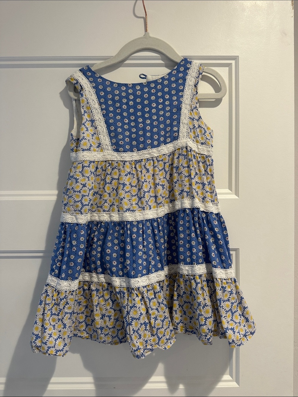 Mini Boden Blue and Yellow Daisy Tiered Dress